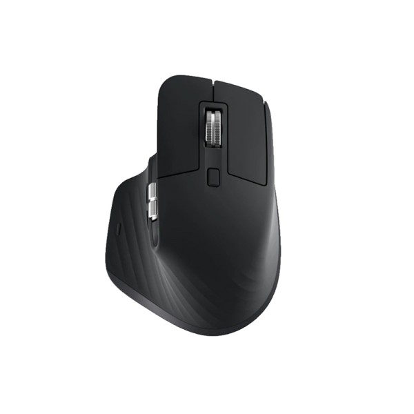 Black wireless computer mouse with two scroll wheels