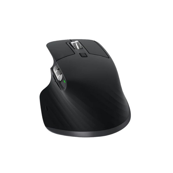 Black wireless computer mouse with two scroll wheels