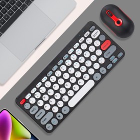 Silent Wireless Keyboard & Mouse Set with Round Keys and Macaron Colors