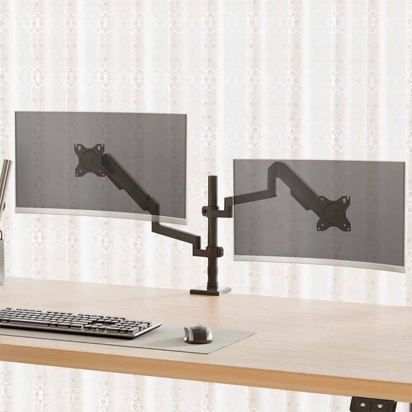 Black gas spring dual monitor mount arm Black gas spring dual monitor mount arm