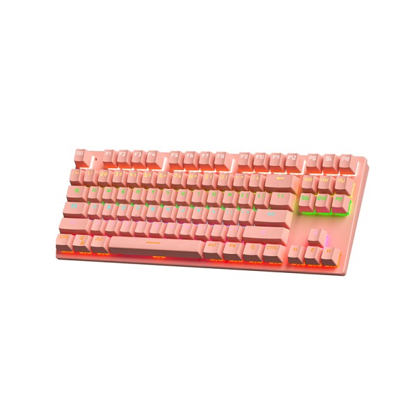 Pink 87-key wired mechanical keyboard
