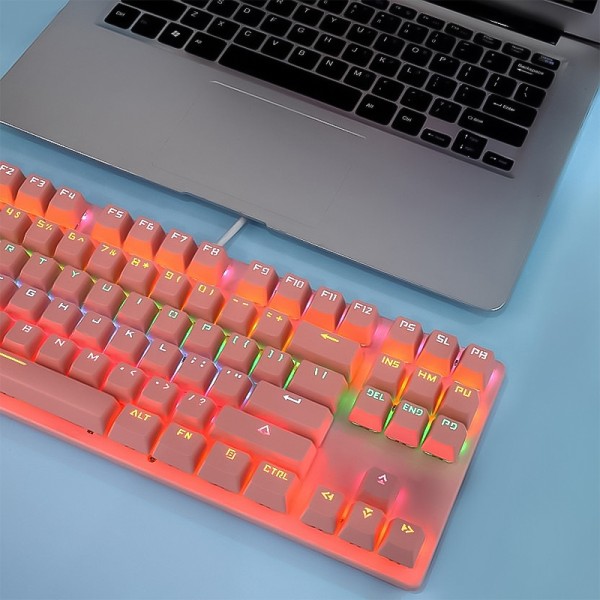 Pink 87-key wired mechanical keyboard