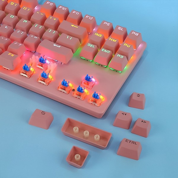 Pink 87-key wired mechanical keyboard